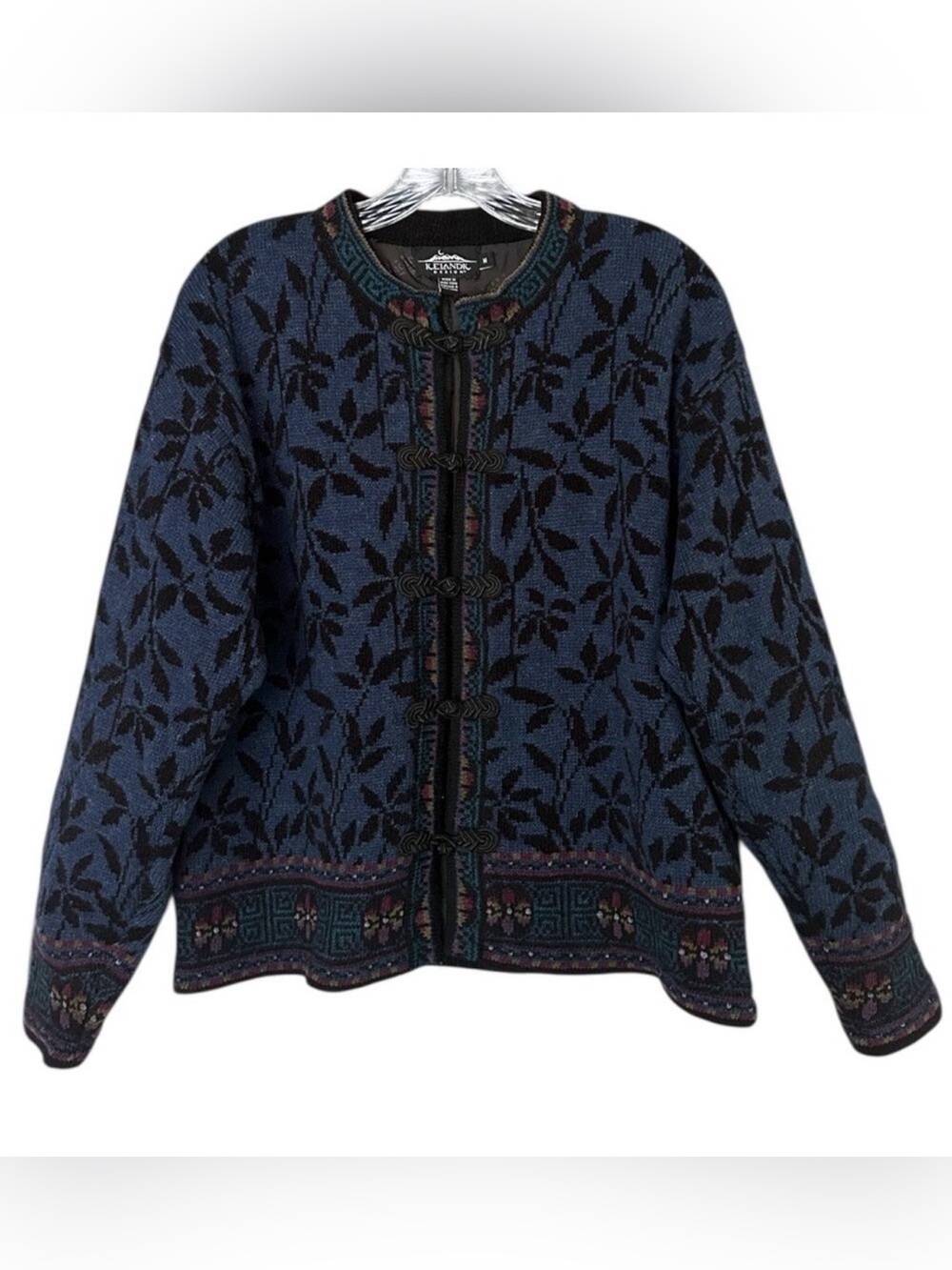 Icelandic Design Nordic Knit Toggle Cardigan Sweater Women's Med Blue Artisan